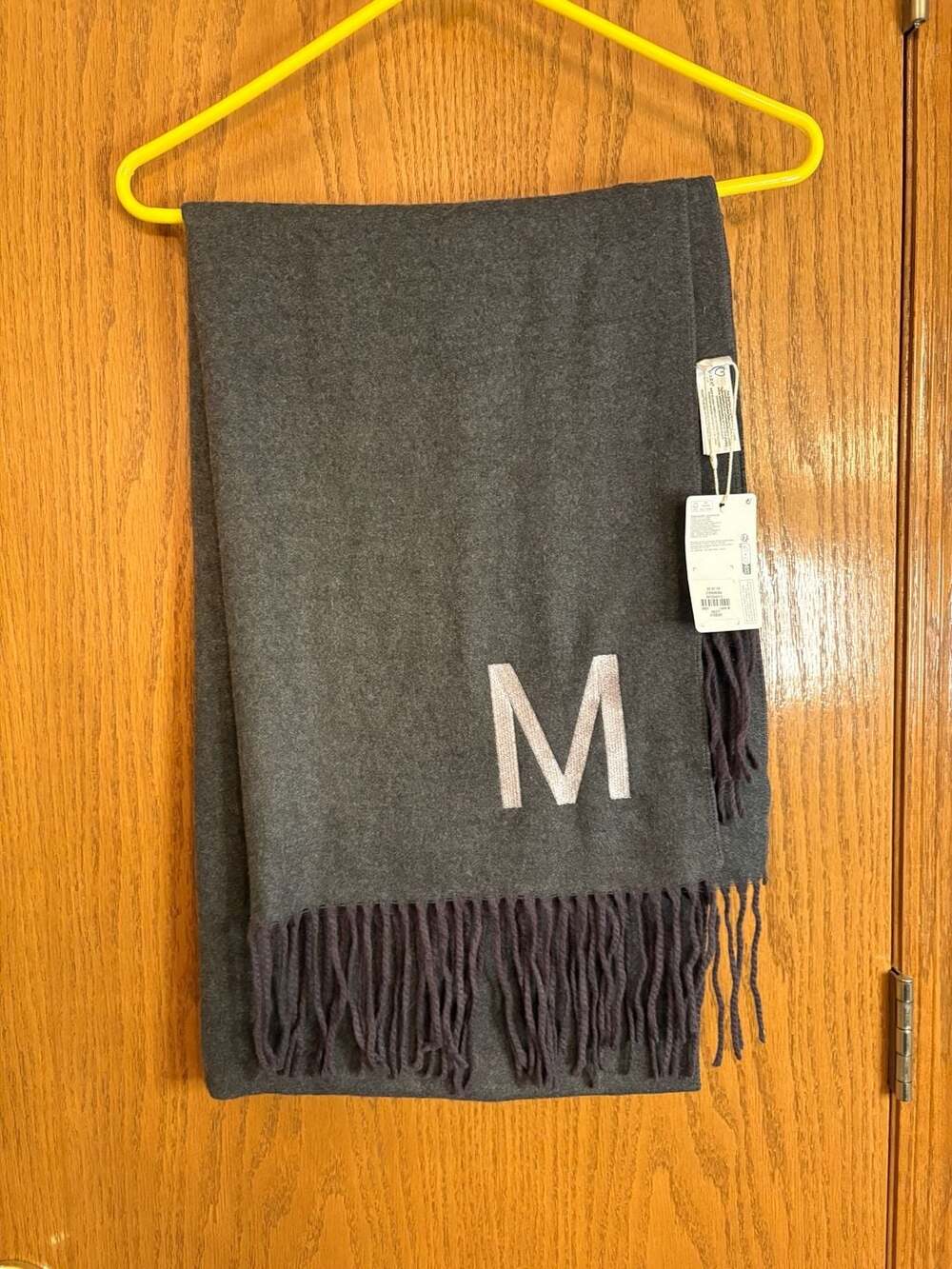 Primark Scarf Monogram M Gray One Size Fringe Recycled Polyester New